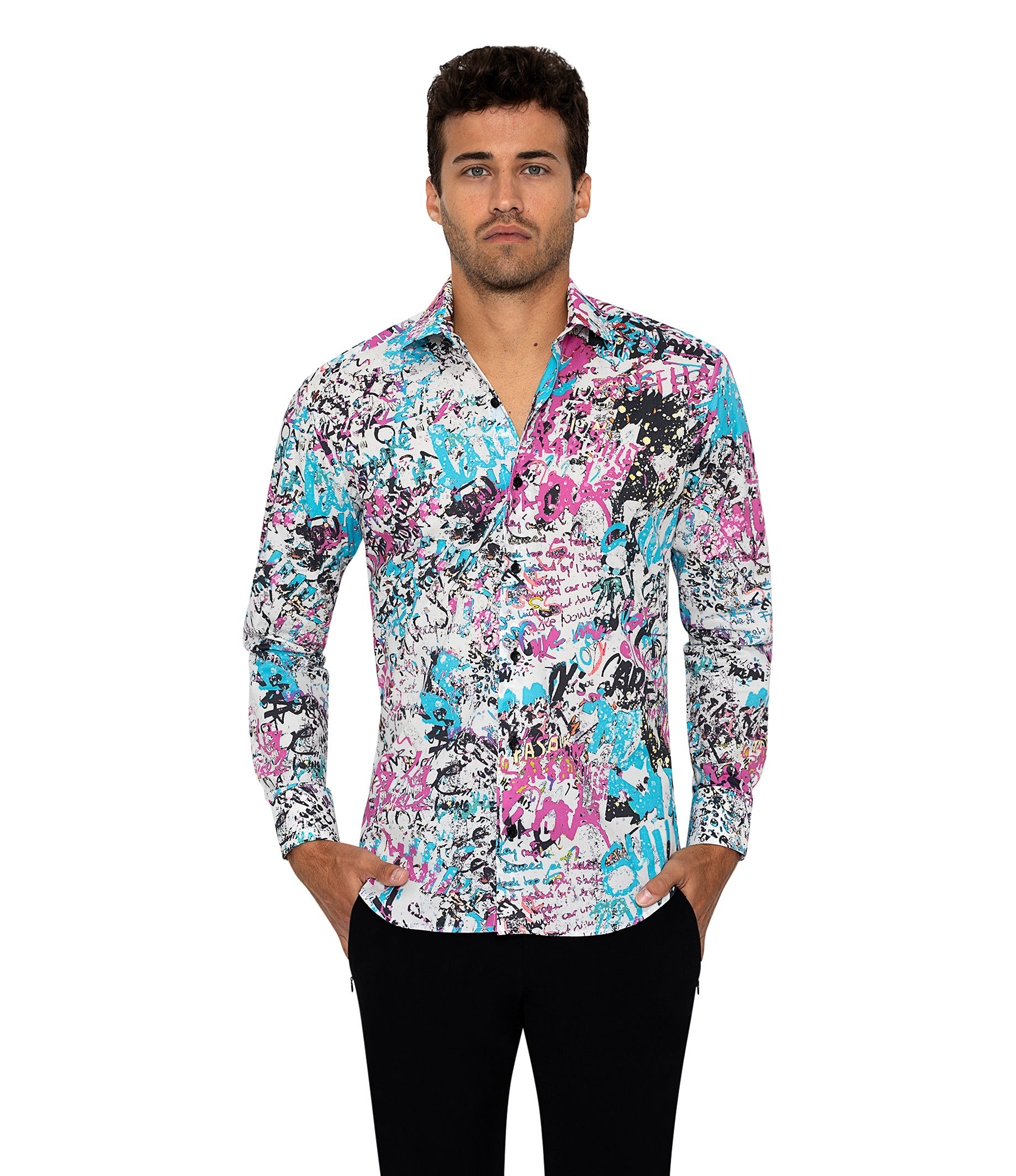 bertigo dress shirts DAVID BLACK LEAF SHIRT