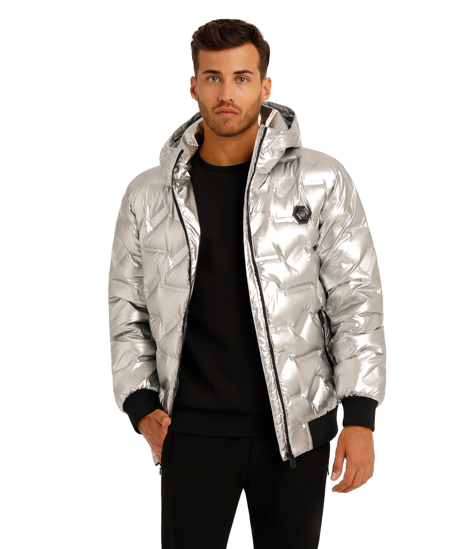 silver puffer jacket