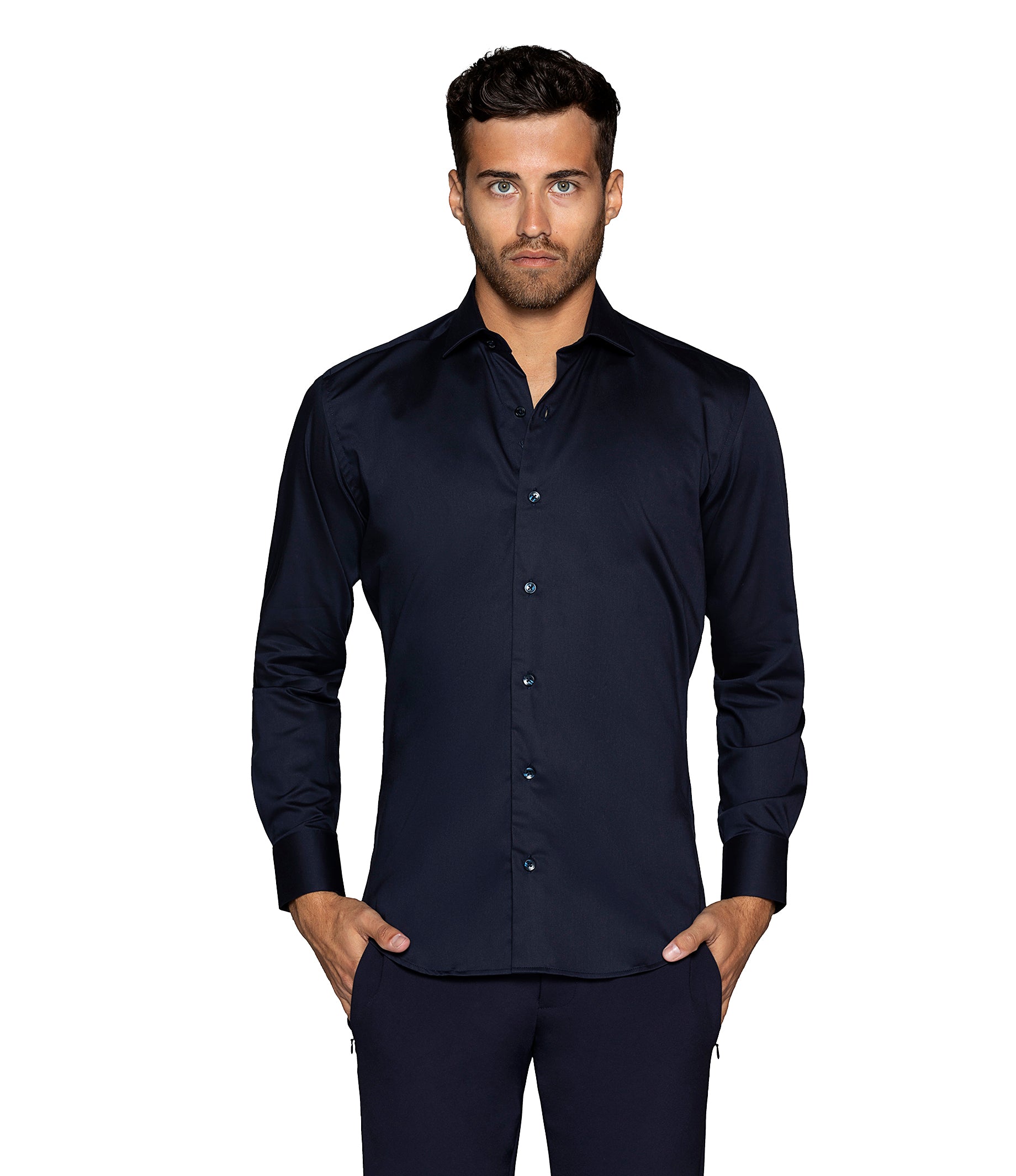 Nikky Long Sleeve Semi-Fitted Navy Shirt for Men – Bertigo Shop