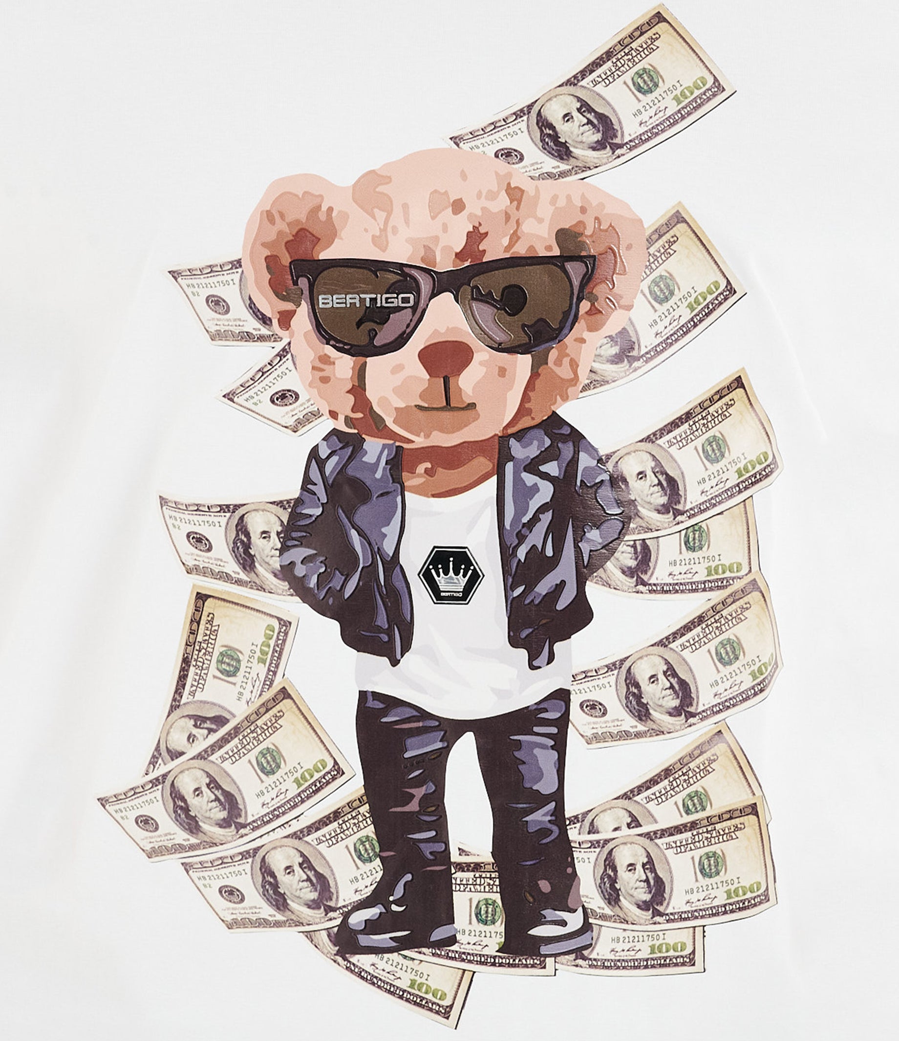 TEDDYBILLS BEAR MONEY RAIN WHITE T-SHIRT